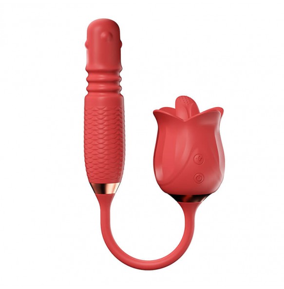 MizzZee - Flower Bud Licking Retractable Rotate Beads Wand (Chargeable - Red)